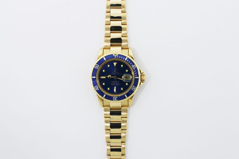 Rolex 18k Yellow Gold Blue Submariner 1680 with Box
