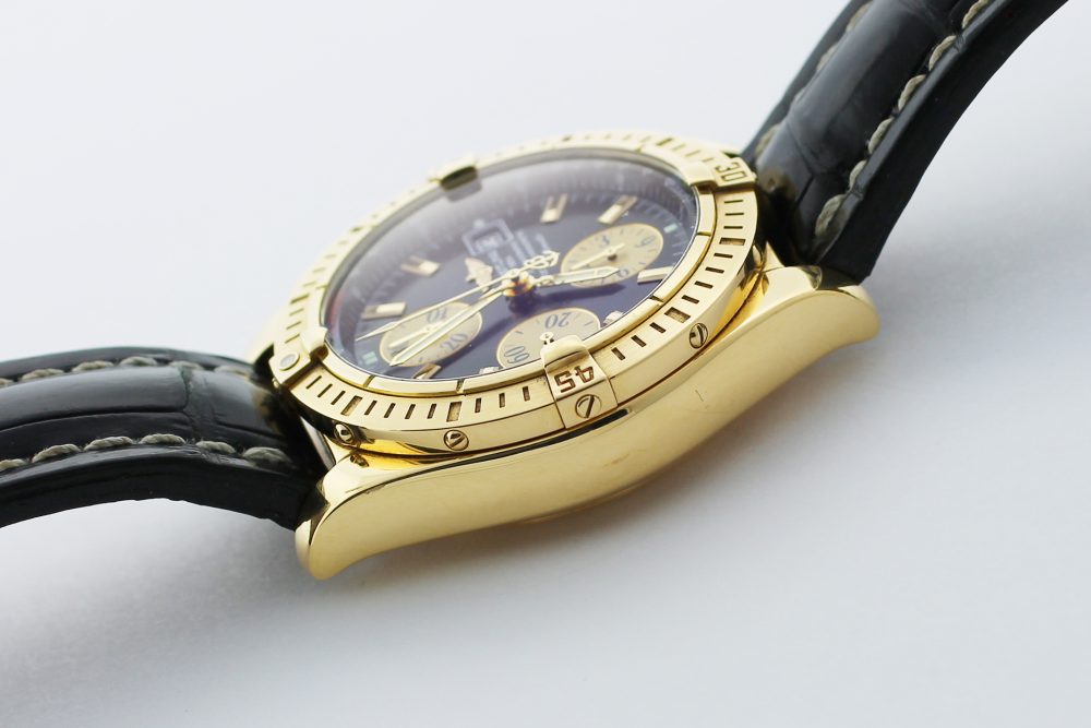 Breitling 18k Yellow Gold Chronomat Evolution Black Dial K13356 with Folding Breitling Clasp