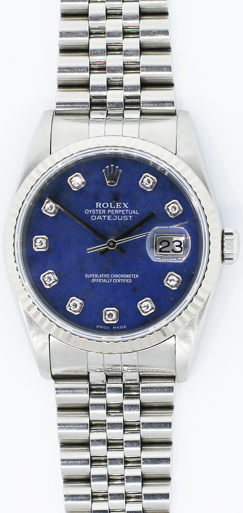 Rolex Steel Datejust Factory Diamond Sodalite Dial 16234 with Box & Booklets