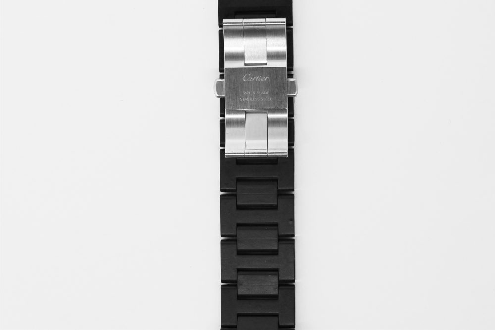 Cartier Steel Pasha 42mm Chronograph W31088U2 with Black Rubber Bracelet