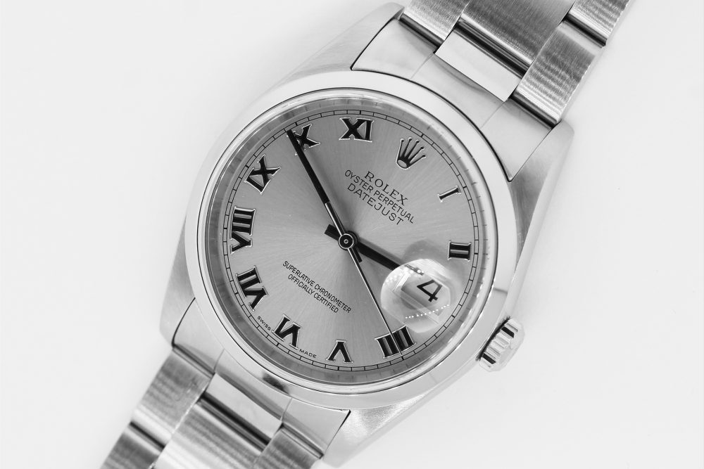 Rolex Steel Datejust Rhodium Bold Roman Dial 16200 with Box & Papers