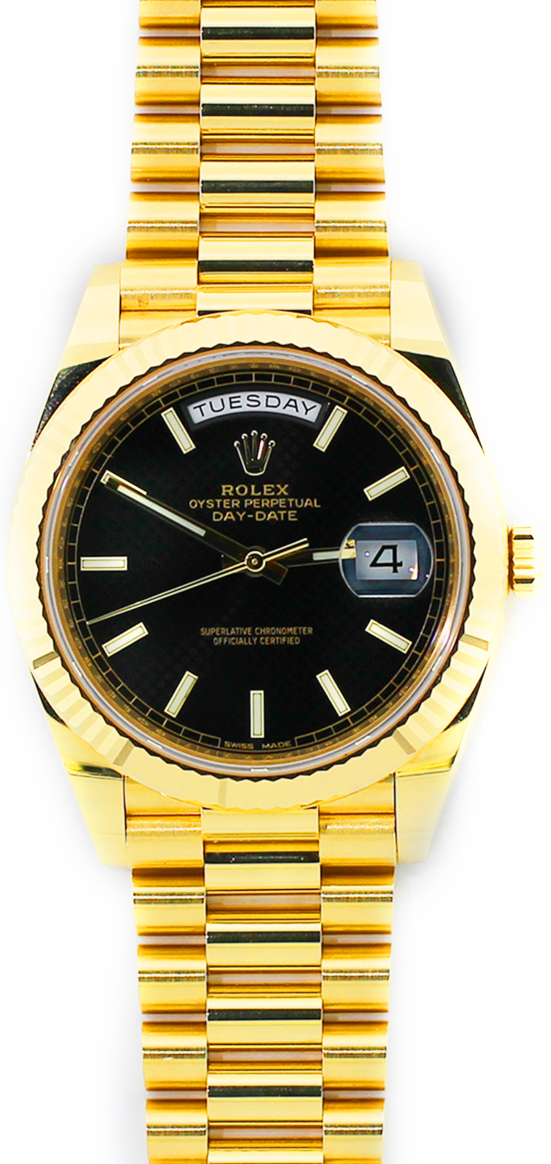 Rolex 18k Yellow Gold Black Motif 40MM Day-Date 228238 with Box & Card