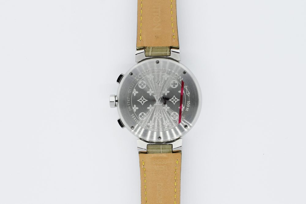 Louis Vuitton Steel Grey Dial Tambour Chronograph Q1122 on Strap