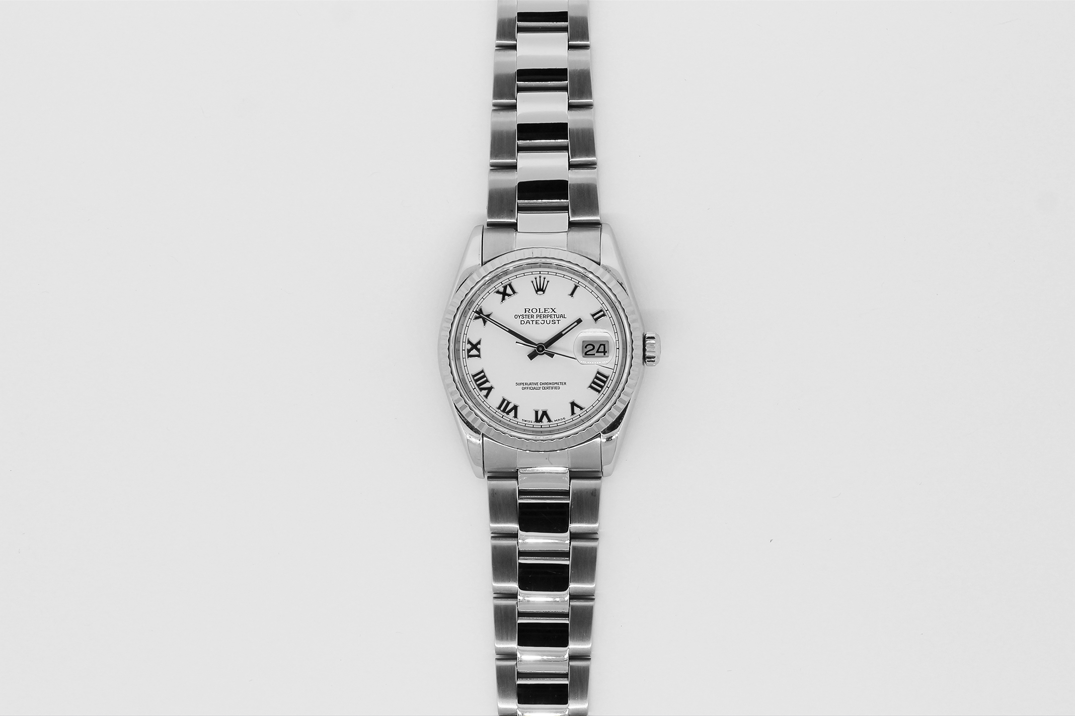 Rolex Steel Datejust White Bold Roman Dial 16200 with Box & Booklets ...