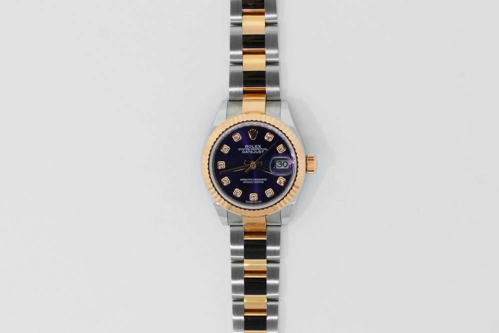 Rolex 18k Rose Gold & Steel Datejust Factory Aubergine Diamond Dial Model 279171 with Box & Card