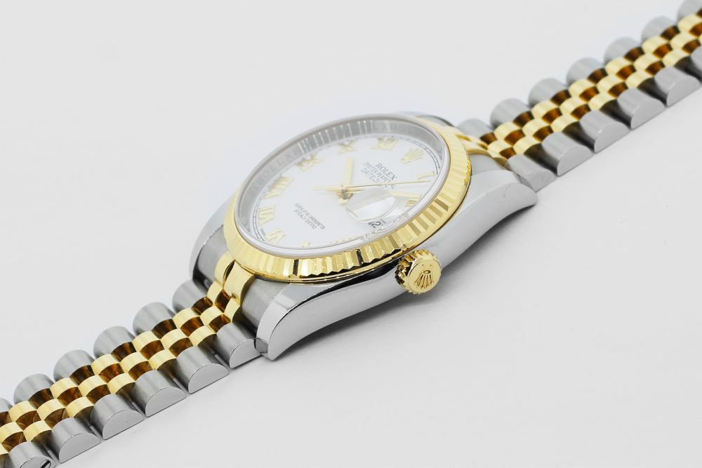 Rolex Two-Tone  Datejust White Dial Bold Yellow Gold Roman Numeral 116233 with Box & Card