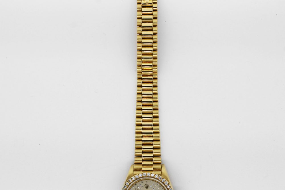 Rolex 18k Yellow Gold President with Factory Diamond Bezel and Factory Diamond Dial Model 69138 with Box & Booklets