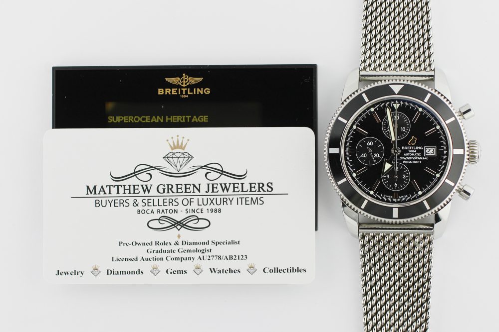 Breitling Steel SuperOcean Chronograph Black Dial A1332024 Box & Electronic Warranty Card