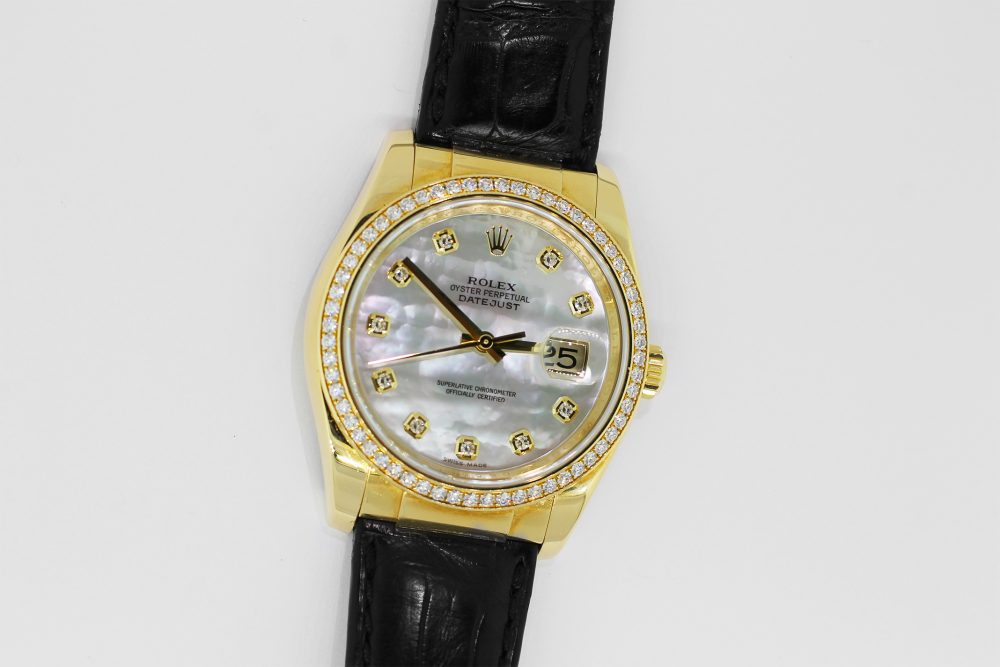 Rolex 18k Yellow Gold Datejust White Mother of Pearl Diamond Dial 116188 with Box & Booklets