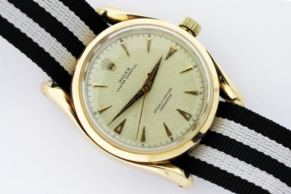 Vintage Rolex 18k Yellow Gold Oyster Perpetual with Textured Waffle Off-White Dial 6092