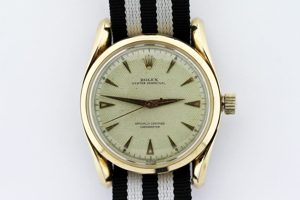Vintage Rolex 18k Yellow Gold Oyster Perpetual with Textured Waffle Off-White Dial 6092