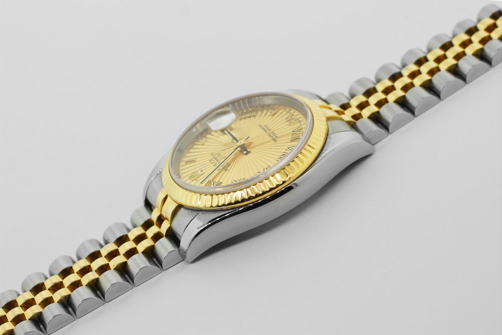 Rolex Two-Tone Datejust Sun Beam Dial Bold Yellow Gold Roman Numeral 116233 with Box & Paper