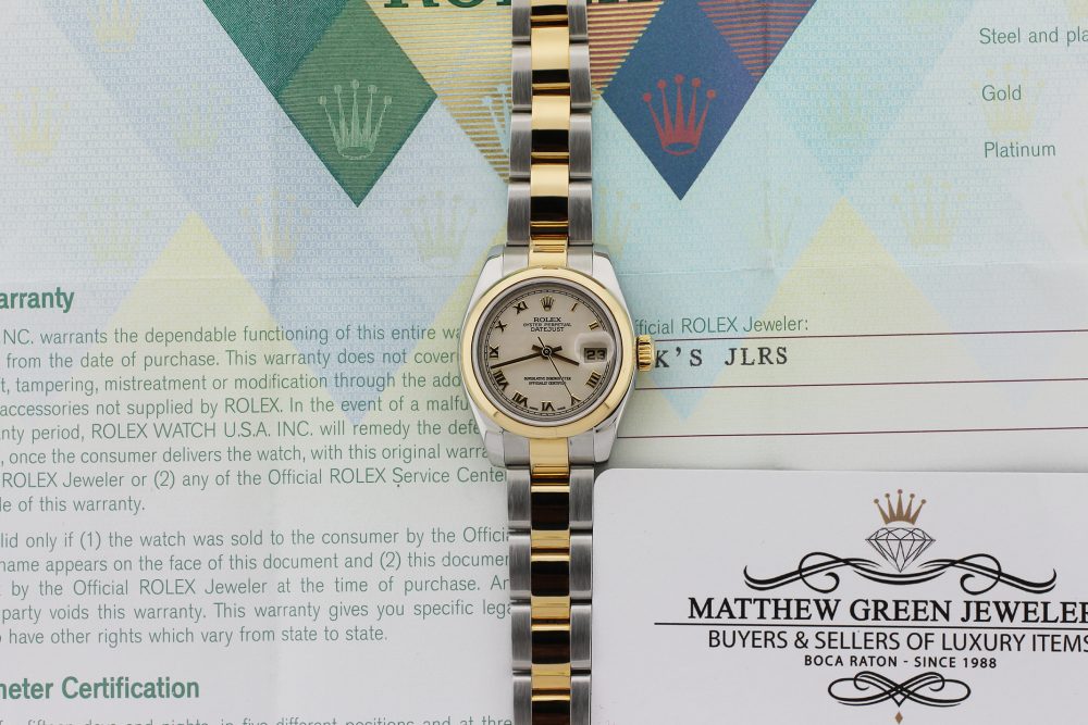 Rolex Two-Tone Datejust Ivory Pyramid Dial Model 179163 with Box & Paper