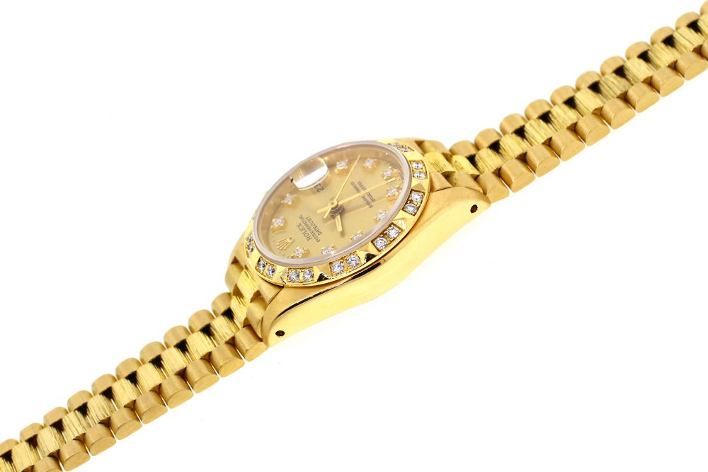 Rolex 18k Yellow Gold President with Factory Diamond Bezel and Factory Diamond Dial Model 69278 with Box & Booklets