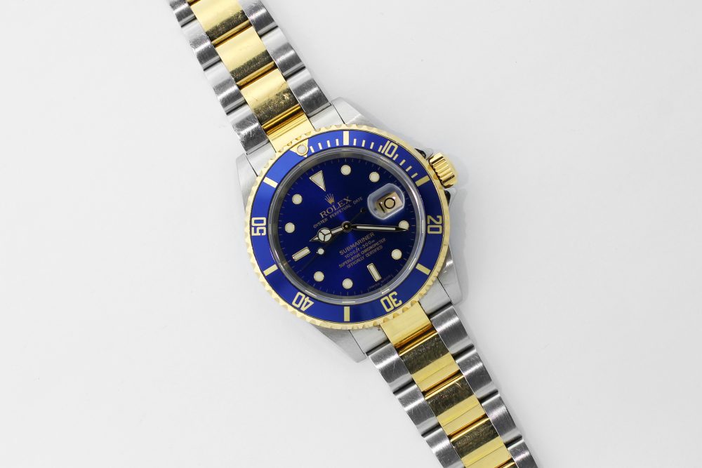 Rolex Two Tone Submariner Blue 16613 with Box & Paper