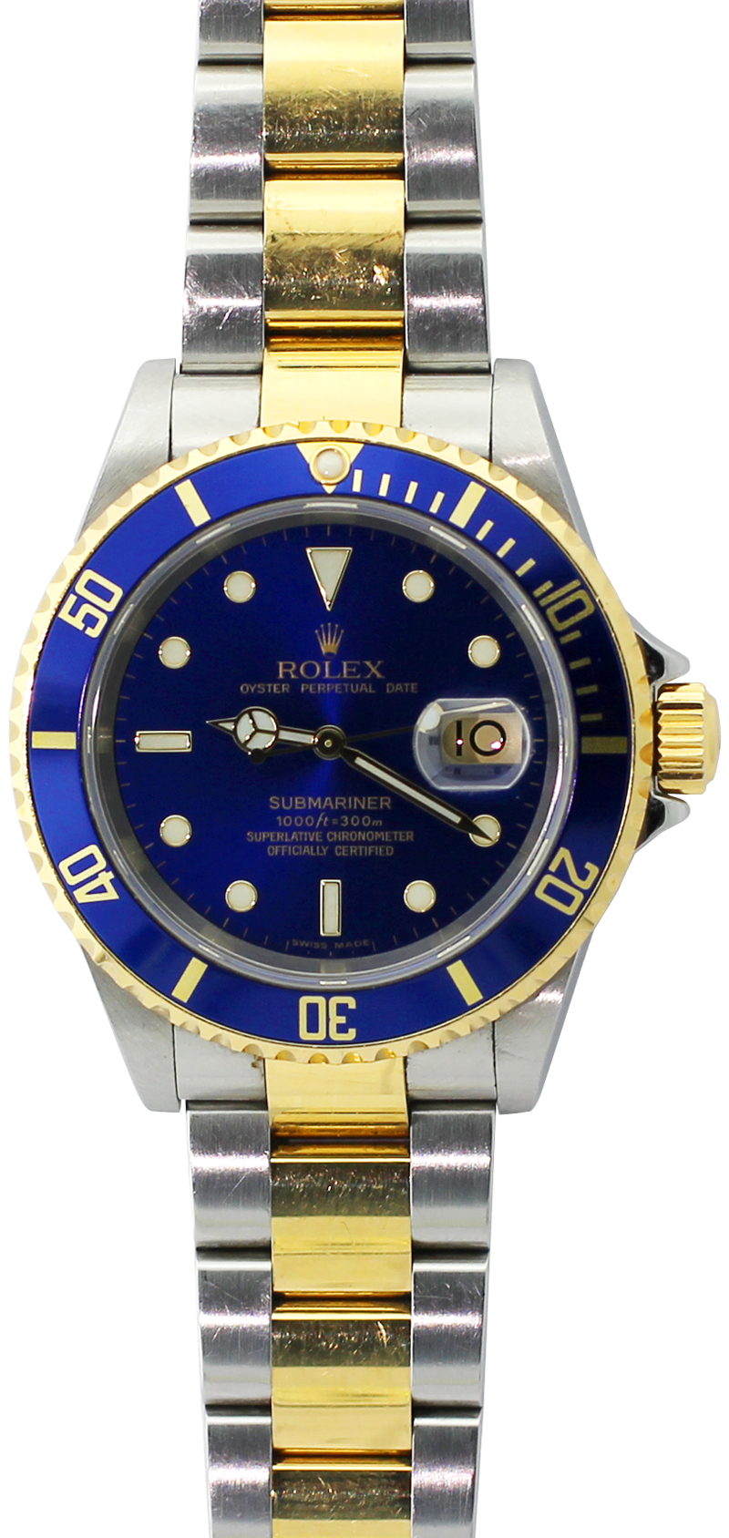Rolex Two Tone Submariner Blue 16613 with Box & Paper