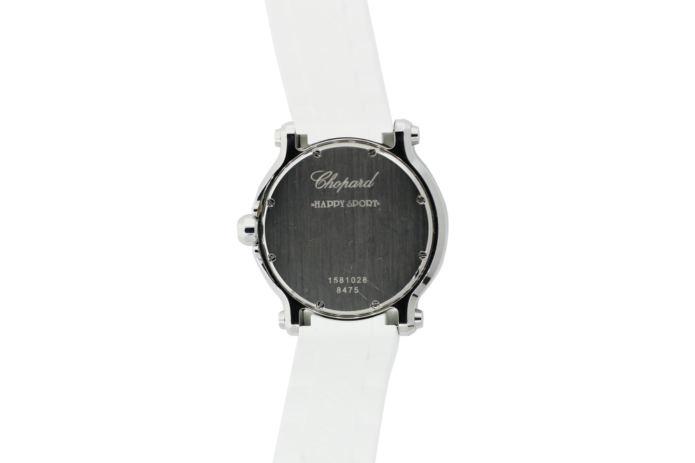 Chopard Steel Quartz Happy Sport with Floating Diamonds on White Rubber Strap