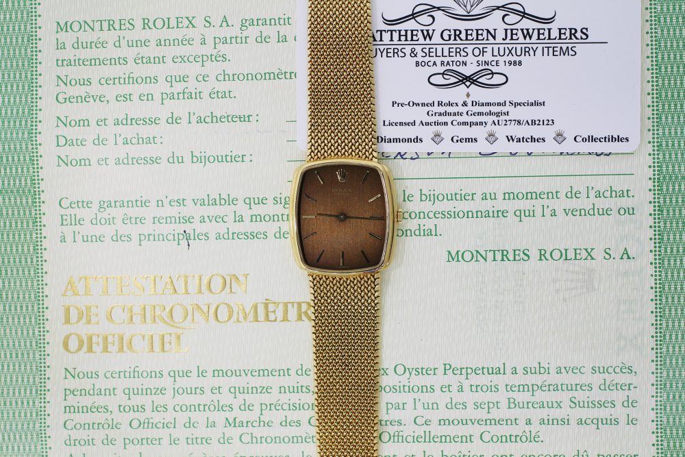 Vintage Rolex 18k Yellow Gold Cellini on Mesh Bracelet Complete with Box & Paper