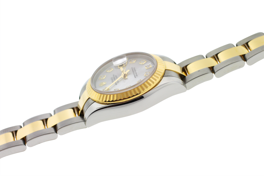 Rolex Two-Tone Datejust White Mother Of Pearl Diamond Dial Model 179173 with Box & Booklets