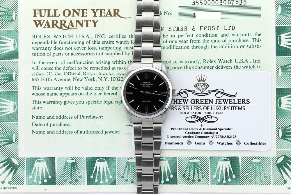 Rolex Steel Black Dial Air-King 5500 Complete with Box & Paper