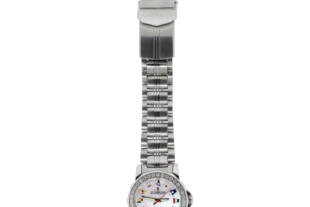 Corum Steel Admirals Cup with White Mother of Pearl Dial & Factory Diamond Bezel