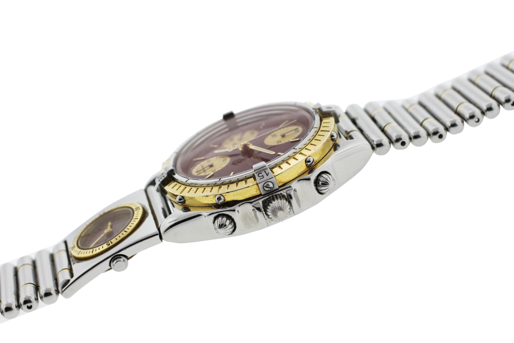 Breitling Two Tone Chronomat Chronograph Maroon Dial on Bullet Bracelet D13048