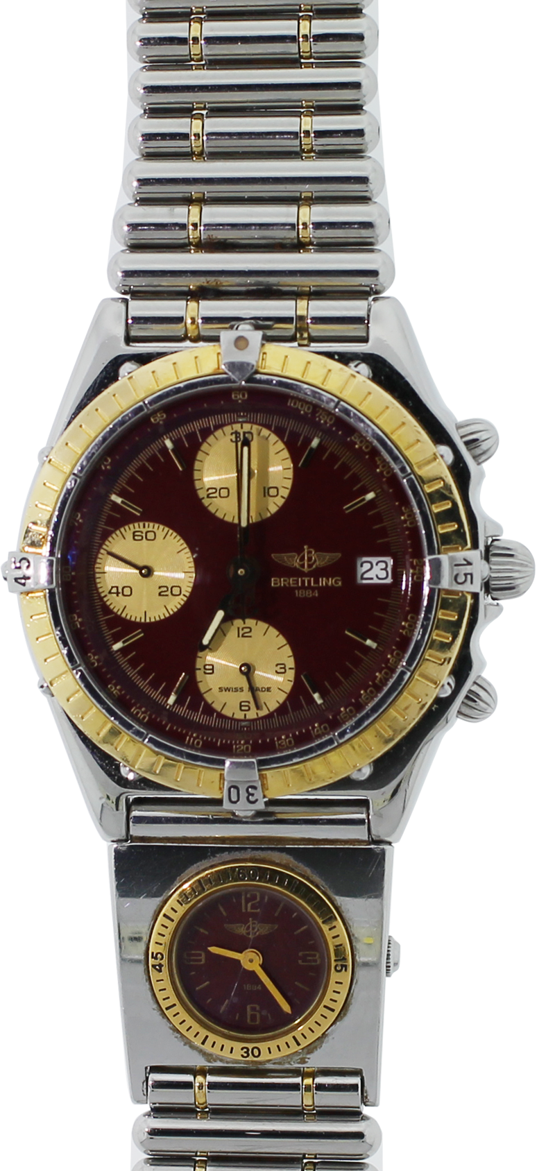 Breitling Two Tone Chronomat Chronograph Maroon Dial on Bullet Bracelet D13048