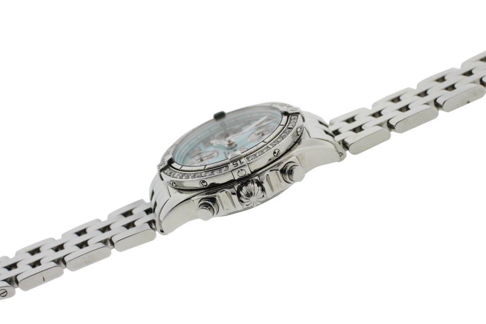 Breitling Steel Chronomat Chronograph Baby Blue Dial with Factory Diamond Bezel