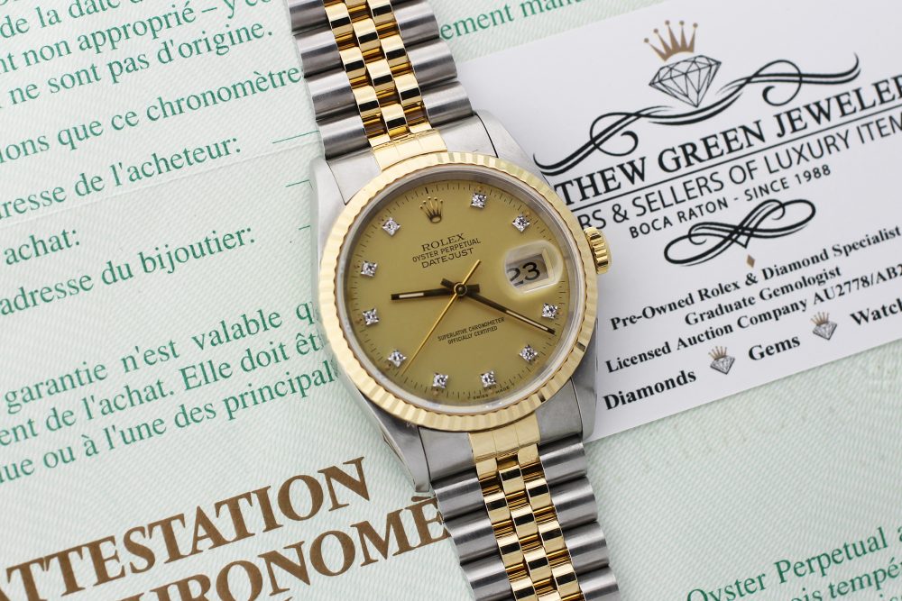 Rolex Two-Tone Datejust Champagne Diamond Dial 16233 with Box & Paper