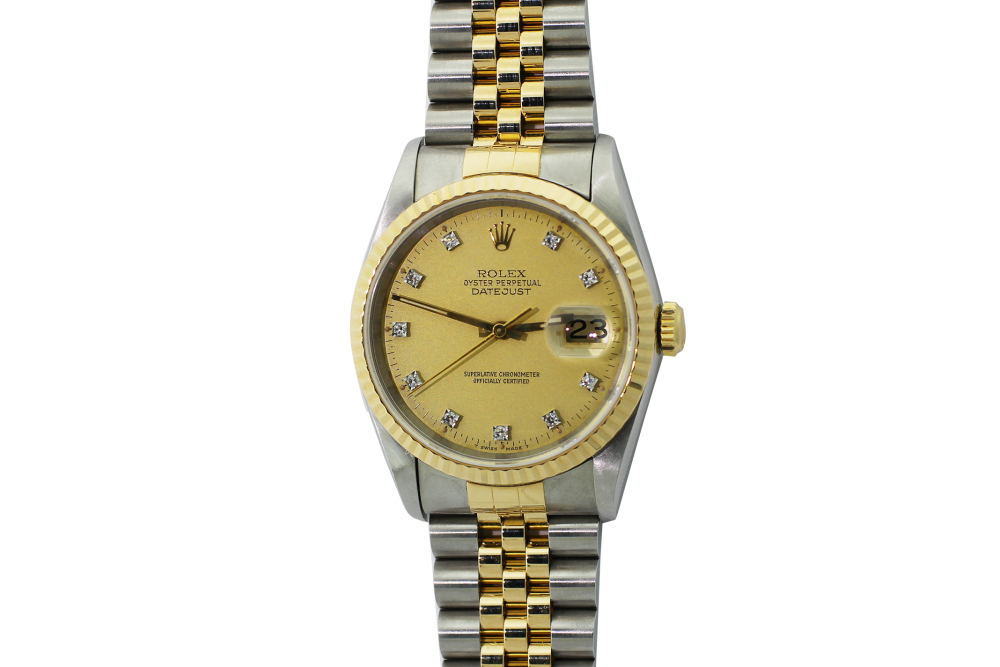 Rolex Two-Tone Datejust Champagne Diamond Dial 16233 with Box & Paper
