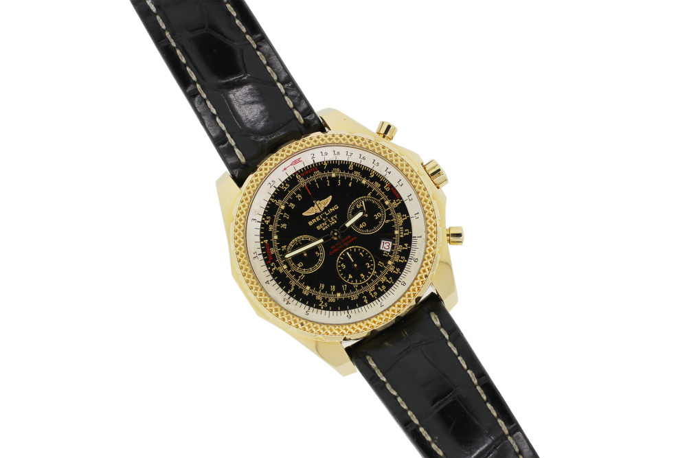 Breitling 18k Yellow Gold Bentley Motors Chronograph Special Edition Black Dial K13356 with Folding Breitling Clasp